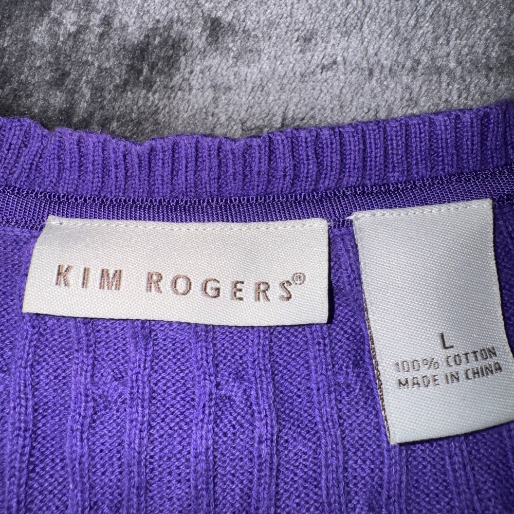 Kim Rogers Purple Cable Knit V-Neck Cotton Sweater Womens Large RN 31104 - Picture 5 of 14